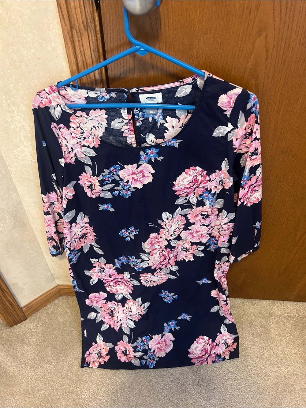 Old Navy Navy Floral Pink and Light Blue Long Sleeve Scoop Neck Dress